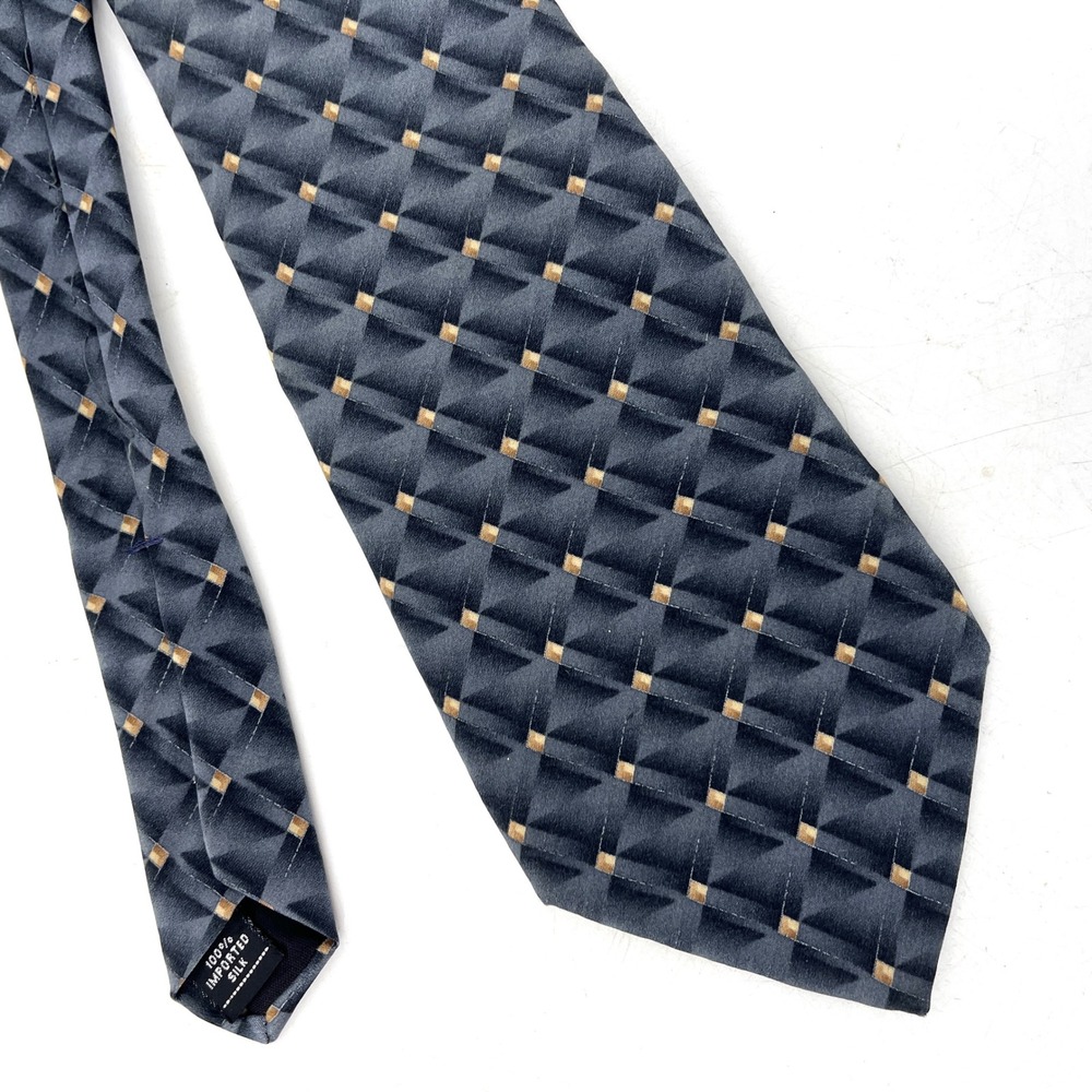Stafford Men's 100% Silk Geometric Pattern Necktie Gray Gold Business 65 x 3.5